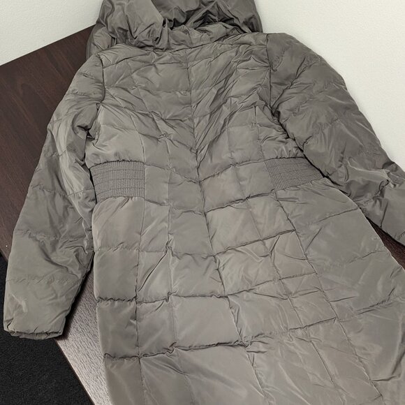 NWT New Cole Haan Long Puffer Zip bib Hooded Down Coat Carbon Grey Large - Picture 5 of 7